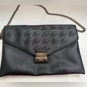 J Crew Black Envelope Clutch Crossbody Chain Bag Edgy Chic Minimalist Purse